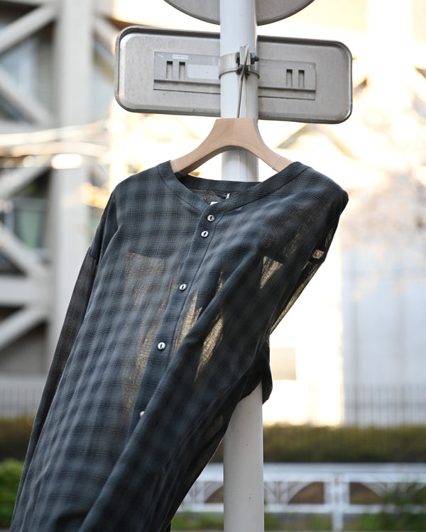 OMBRE CHECK V-COLLAR SEMI LONG SHIRT LS