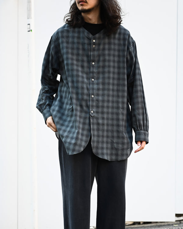 OMBRE CHECK V-COLLAR SEMI LONG SHIRT LS