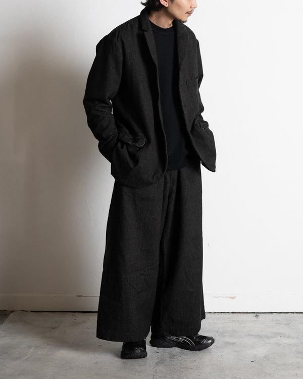A-LINE TAILORED JACKET, charcoal brown mixed color kasuri