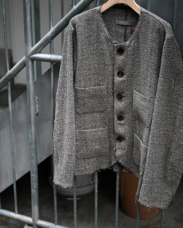 COLLARLESS JACKET, special twisted yarn fabrics