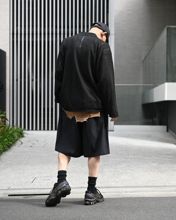 DOUBLE PLEATED WIDE EASY SHORTS, wool kasuri stripe