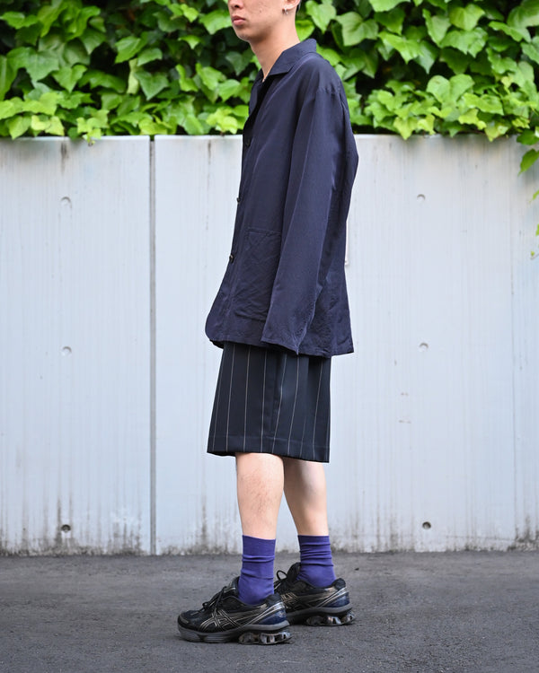 WOOL EXTRA WIDE SHORTS, navy stripe