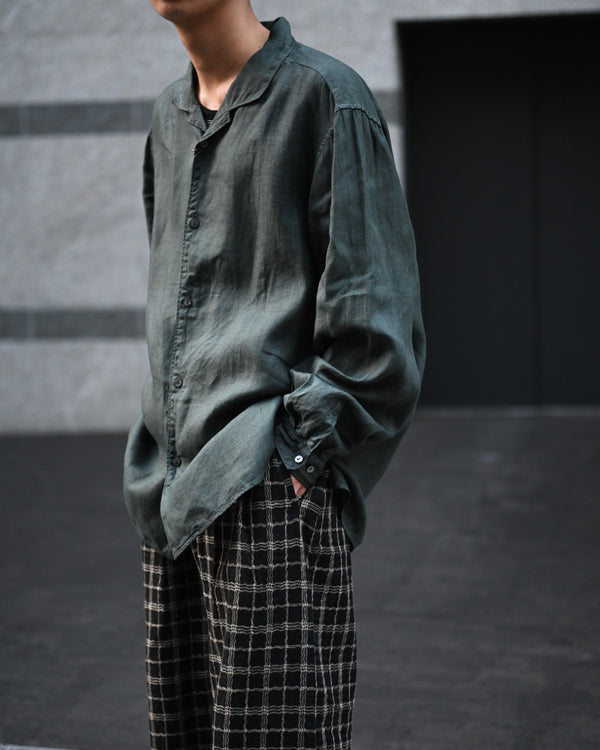 大麻開襟シャツ (草木濃染), 藍×鬱金×墨