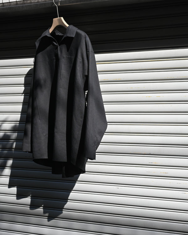 LINEN GATHERED PULL-OVER SHIRT