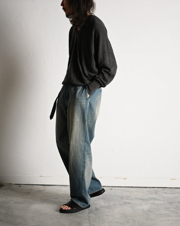 BELTED TROUSERS, raw denim