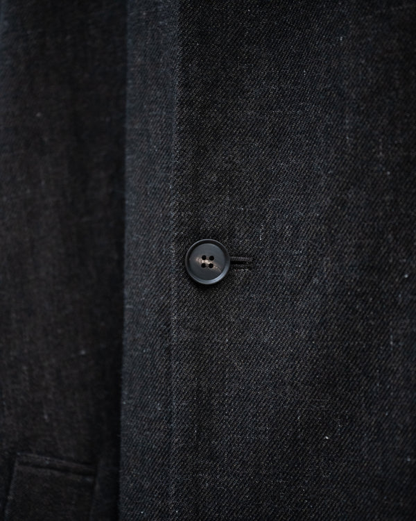 HOODED COAT, charcoal brown mixed color kasuri