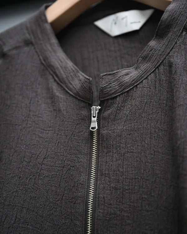 CREPE HALF ZIP SHIRT, brown