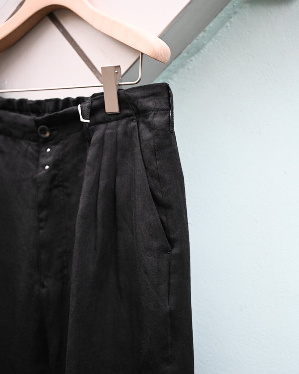 100/S LINEN TUCK SLACKS, black