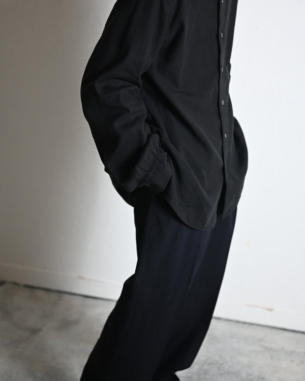 WOOL WASHI STRIPE TUCKED TROUSERS