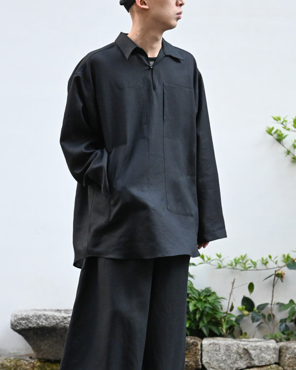 LINEN GATHERED PULL-OVER SHIRT