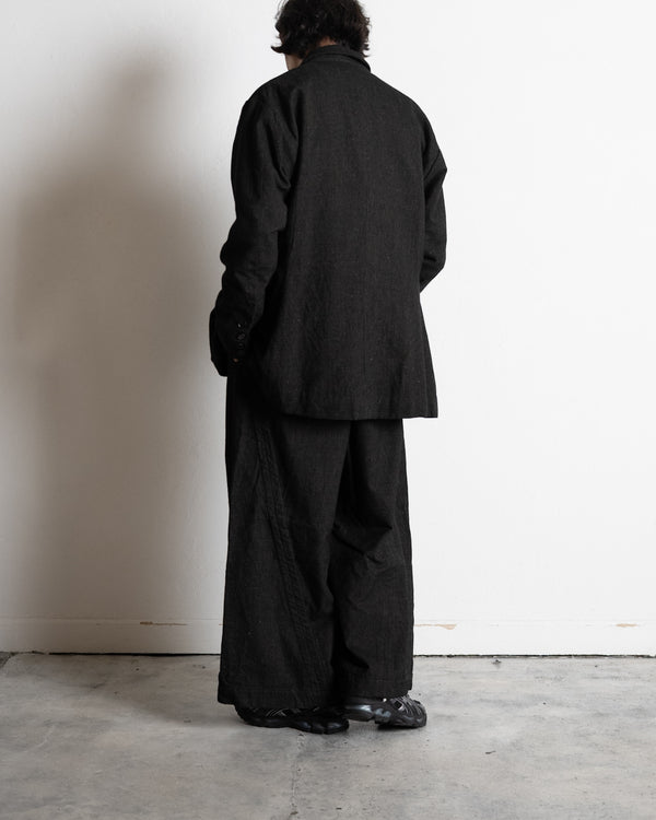 A-LINE TAILORED JACKET, charcoal brown mixed color kasuri