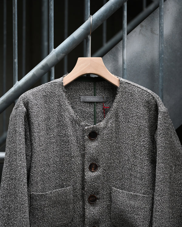 COLLARLESS JACKET, special twisted yarn fabrics