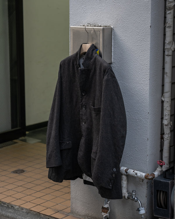 A-LINE TAILORED JACKET, charcoal brown mixed color kasuri