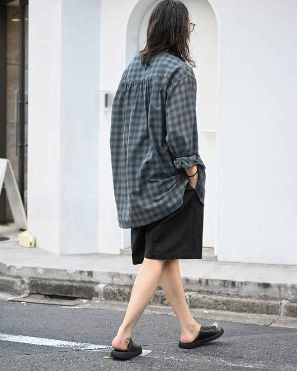 OMBRE CHECK V-COLLAR SEMI LONG SHIRT LS