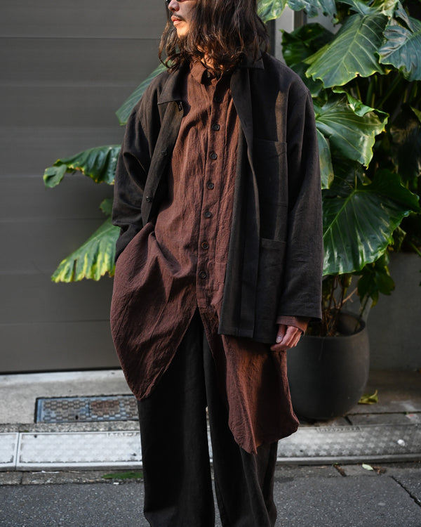 SHIRT COAT, hound's tooth cotton linen