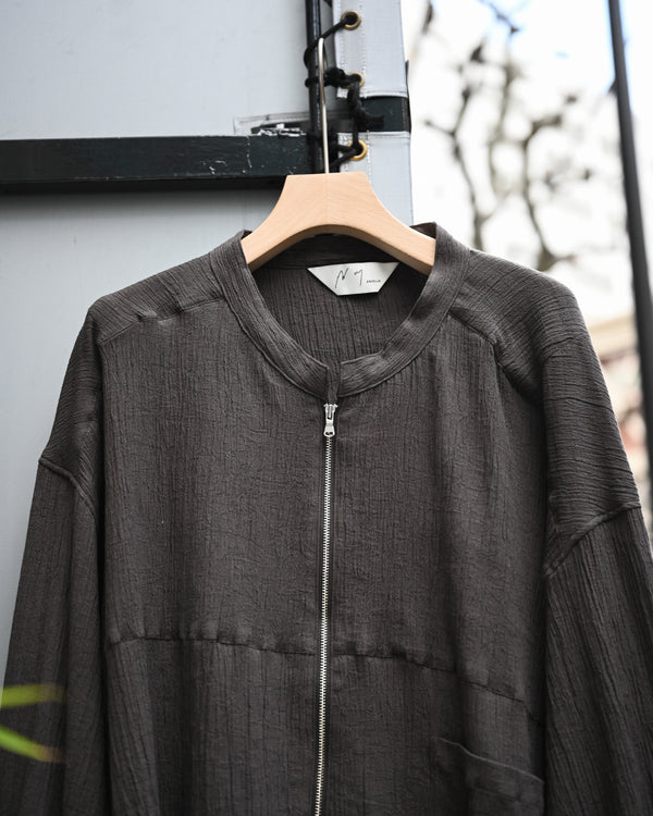 CREPE HALF ZIP SHIRT, brown