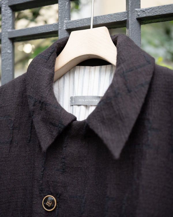 LONG COOK JACKET, dark brown site plan jacquard