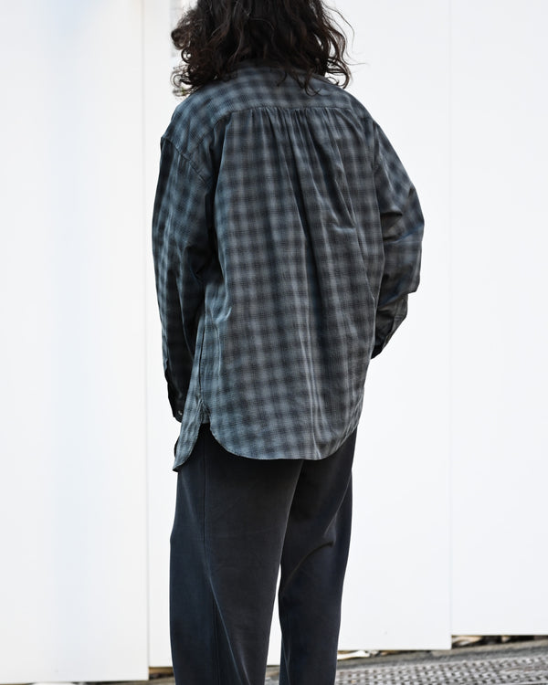 OMBRE CHECK V-COLLAR SEMI LONG SHIRT LS