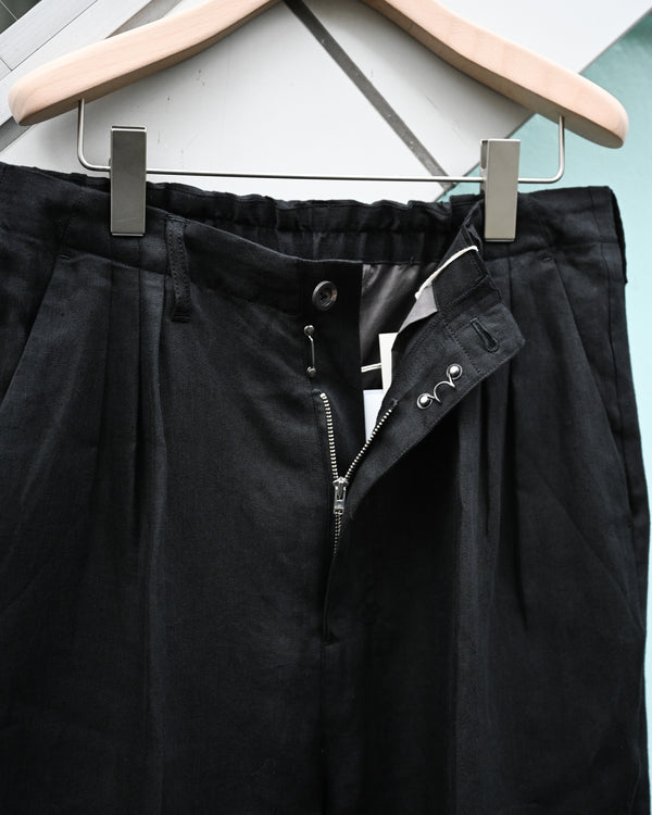100/S LINEN TUCK SLACKS, black