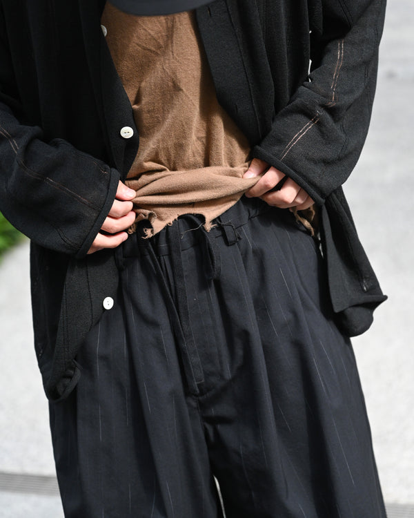 DOUBLE PLEATED WIDE EASY SHORTS, wool kasuri stripe