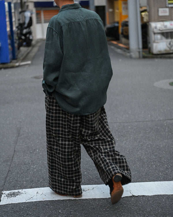 大麻開襟シャツ (草木濃染), 藍×鬱金×墨