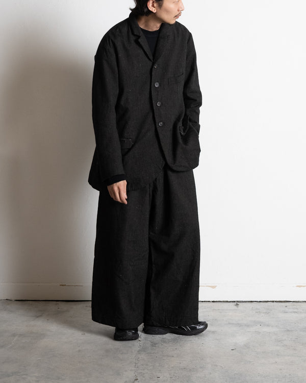 A-LINE TAILORED JACKET, charcoal brown mixed color kasuri