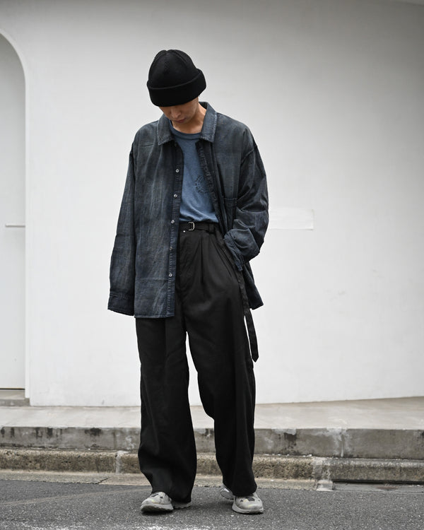 LINEN POPLIN BELT-LESS SLACKS
