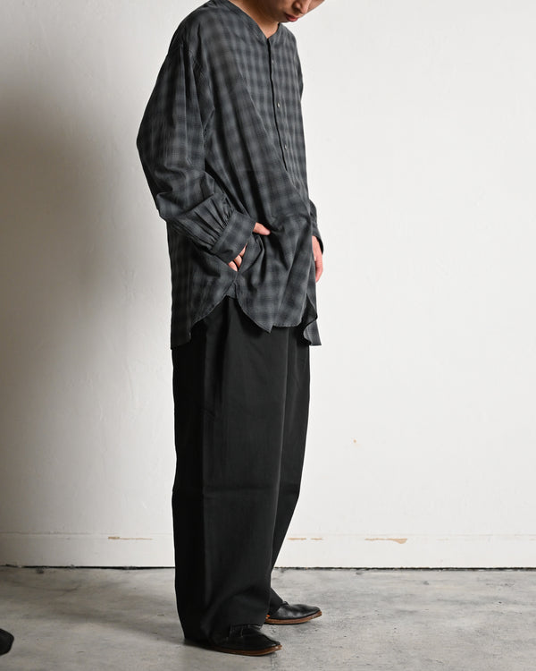 OMBRE CHECK V-COLLAR SEMI LONG SHIRT LS