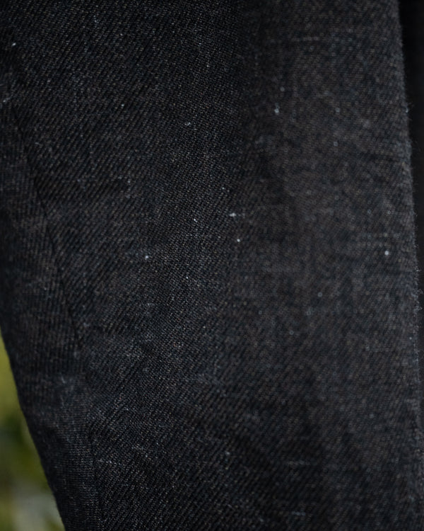 HOODED COAT, charcoal brown mixed color kasuri
