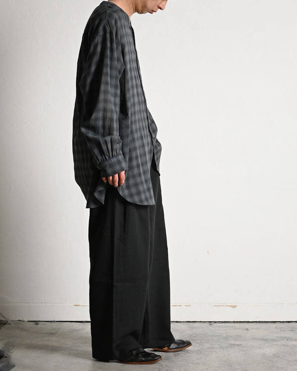OMBRE CHECK V-COLLAR SEMI LONG SHIRT LS
