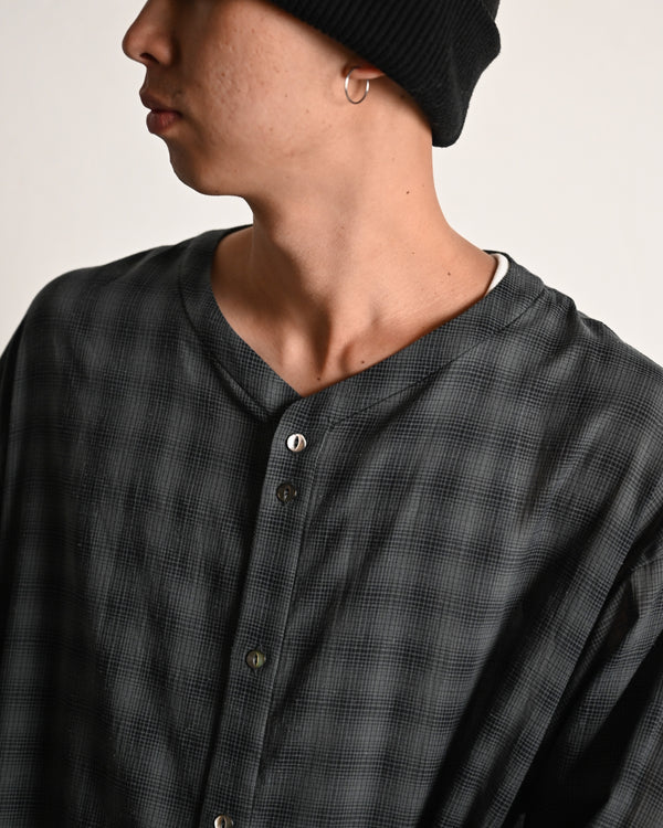 OMBRE CHECK V-COLLAR SEMI LONG SHIRT LS