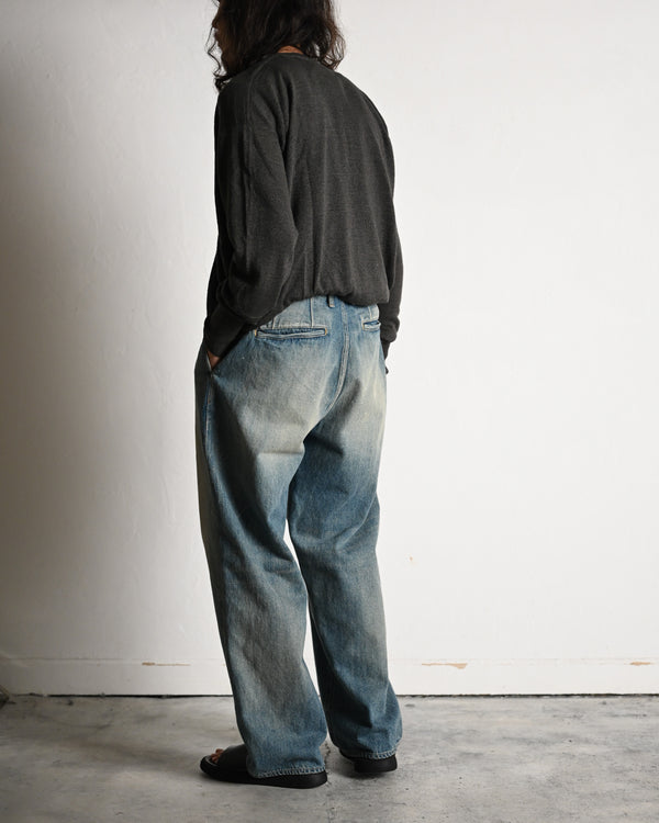 BELTED TROUSERS, raw denim