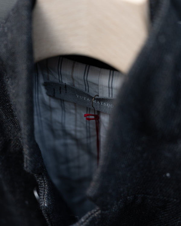 A-LINE TAILORED JACKET, charcoal brown mixed color kasuri