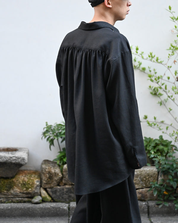 LINEN GATHERED PULL-OVER SHIRT