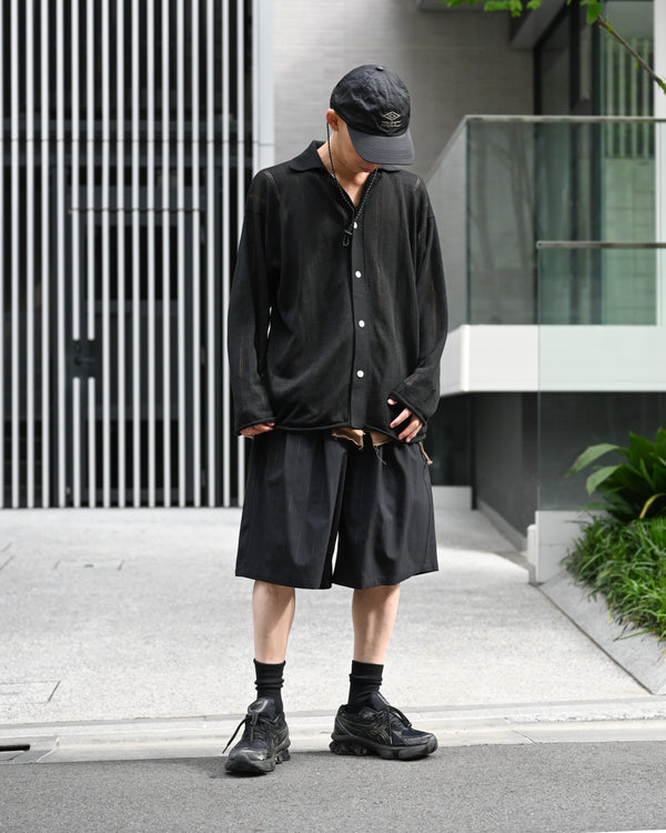 DOUBLE PLEATED WIDE EASY SHORTS, wool kasuri stripe
