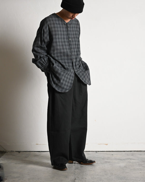 OMBRE CHECK V-COLLAR SEMI LONG SHIRT LS