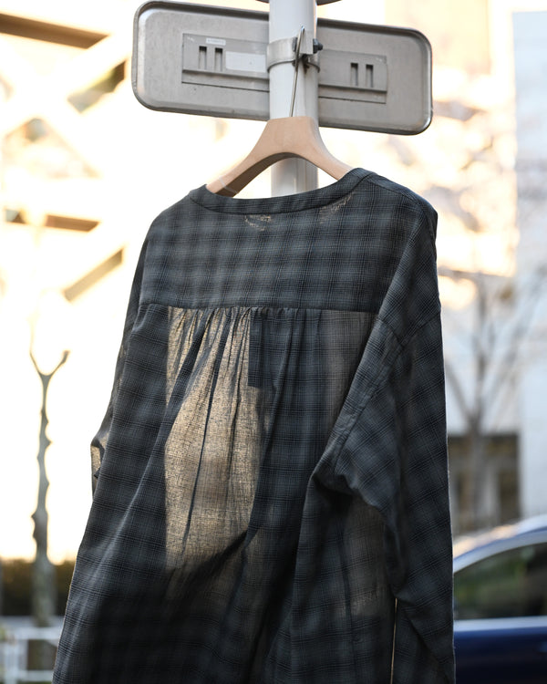 OMBRE CHECK V-COLLAR SEMI LONG SHIRT LS