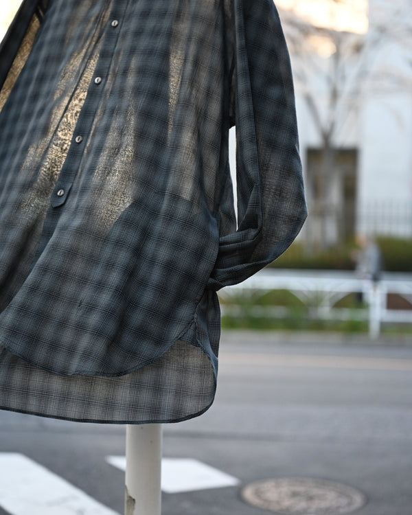 OMBRE CHECK V-COLLAR SEMI LONG SHIRT LS