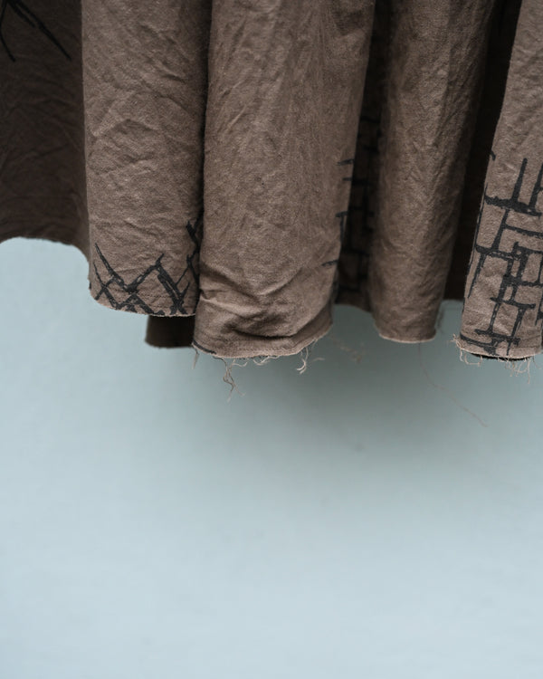 4PANEL SKIRT -kahki(print), lattice pattern