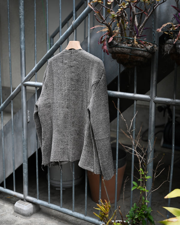 COLLARLESS JACKET, special twisted yarn fabrics