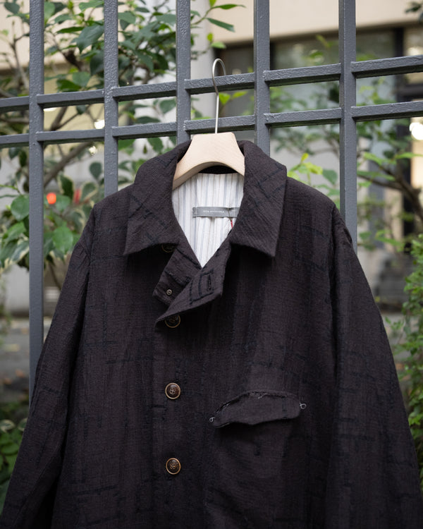 LONG COOK JACKET, dark brown site plan jacquard
