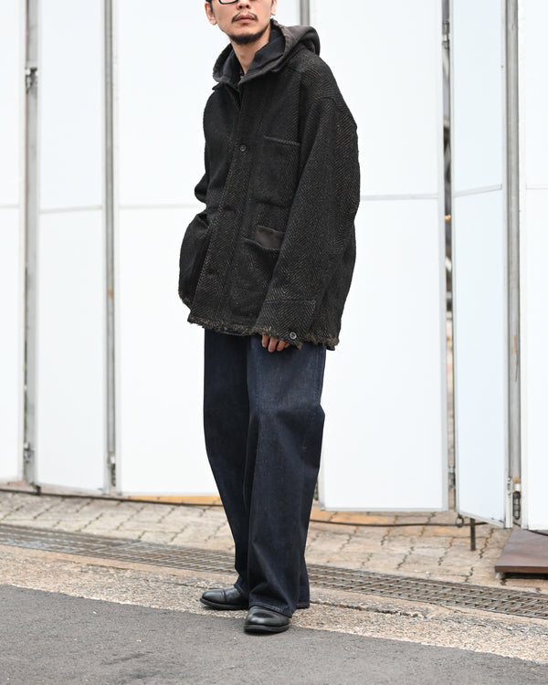 DAMAGE WOOL HERRINGBONE COVER ALL, brown×black