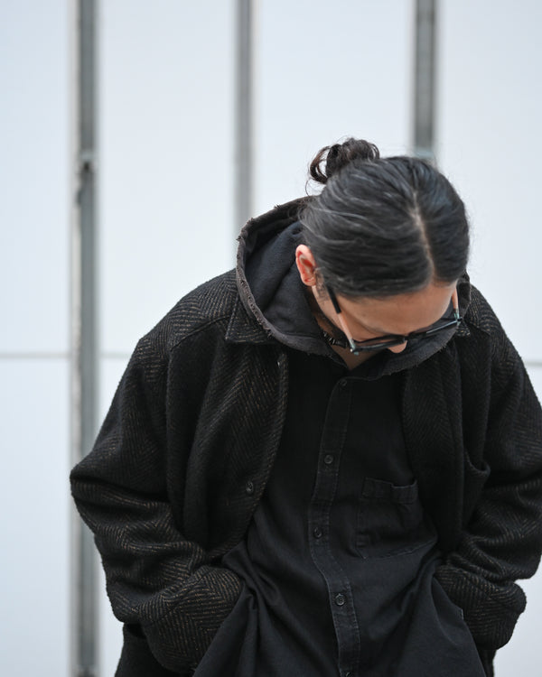 DAMAGE WOOL HERRINGBONE COVER ALL, brown×black