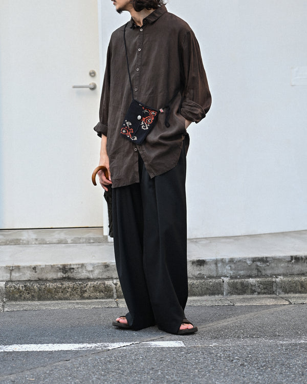 WOOL GABARDINE 3PLEAT WIDE SLACKS