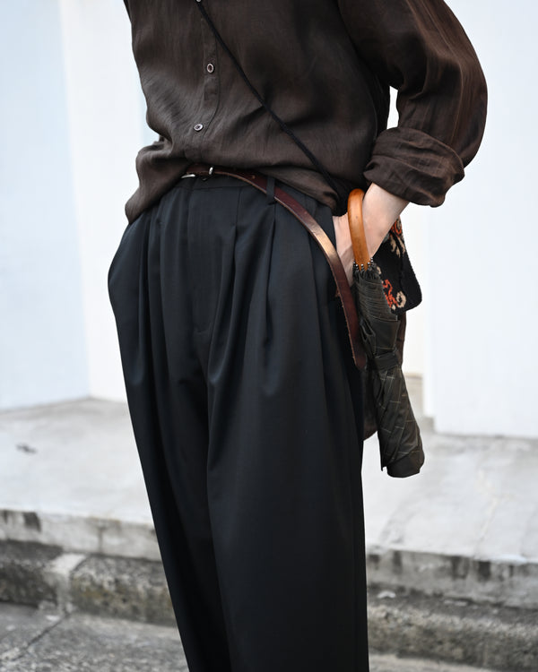 WOOL GABARDINE 3PLEAT WIDE SLACKS