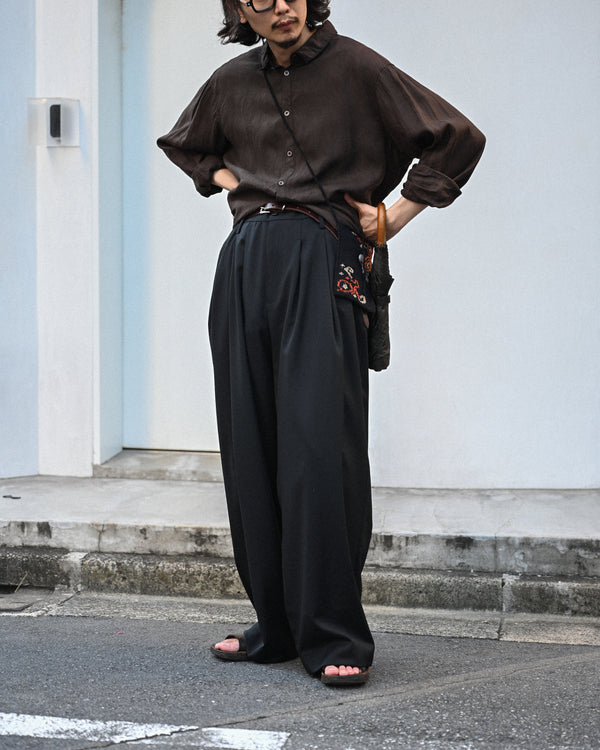 WOOL GABARDINE 3PLEAT WIDE SLACKS