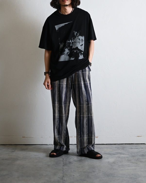 Blue Check Khadi 1tuck Wide Pants