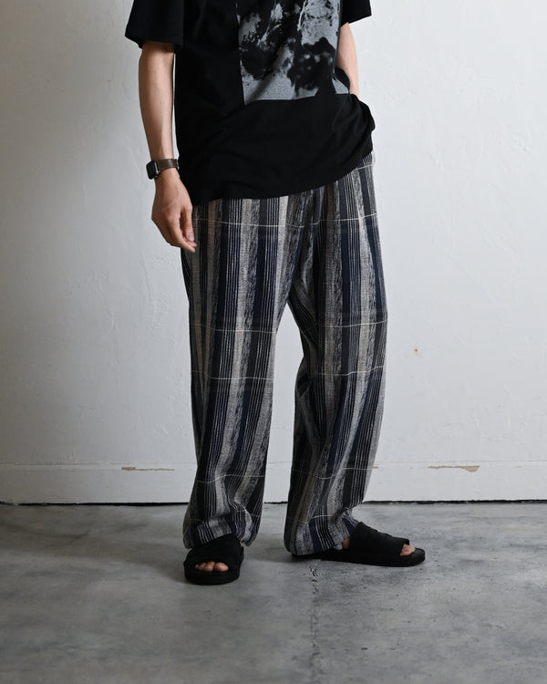 Blue Check Khadi 1tuck Wide Pants