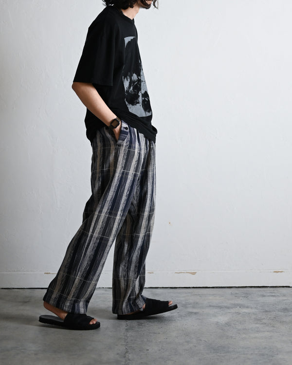 Blue Check Khadi 1tuck Wide Pants
