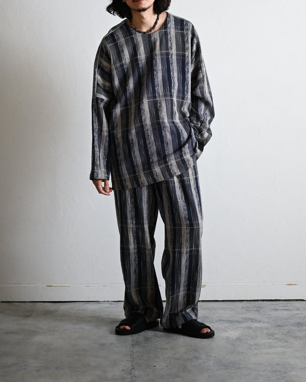 Blue Check Khadi 1tuck Wide Pants
